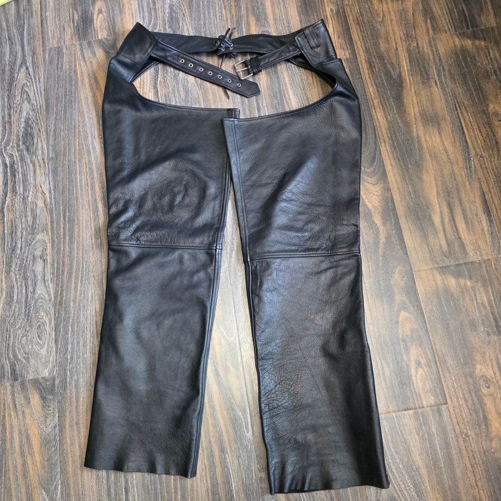 Wilsons Leather Mens Black Genuine Leather Motorcycle Chaps Size L 88007-01